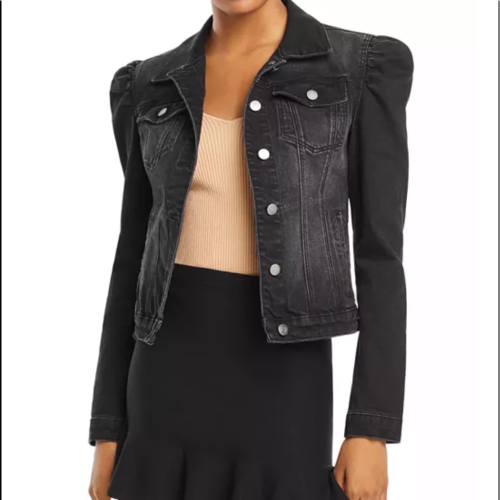 Aqua puffed sleeves cropped Jean jacket